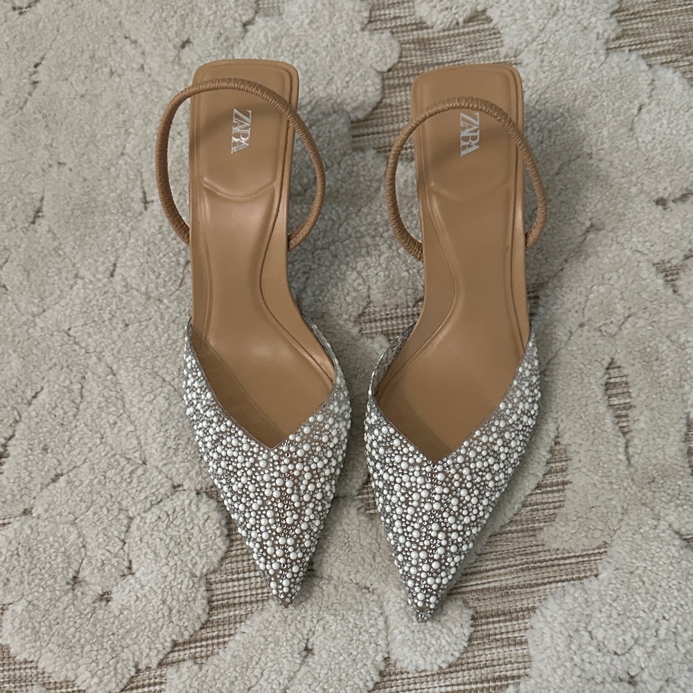 Zara Glittering Silver and Tan Heels never worn - Picture 1 of 3